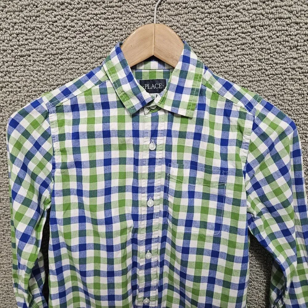 THE CHILDREN’S PLACE Kids Boy's Blue Green Plaid Button Down Shirt Size 10/12